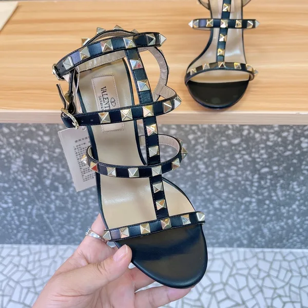 Valentino Women Black Leather Studded Strappy Heels product view 2