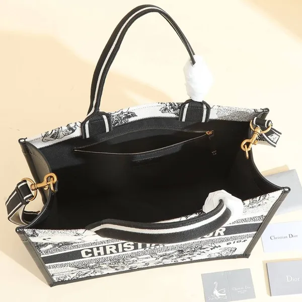 Dior Medium Book Tote — Black and White Scenic Pattern product view 6