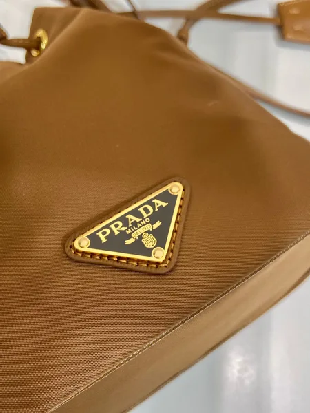Prada Bucket Bag 19 In Russet Brown Re-Nylon And Calfskin Handle product view 5
