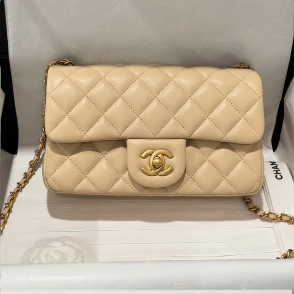Chanel Classic Bell Bag Handbags Beige Leather Lock Gold 20 cm product photo