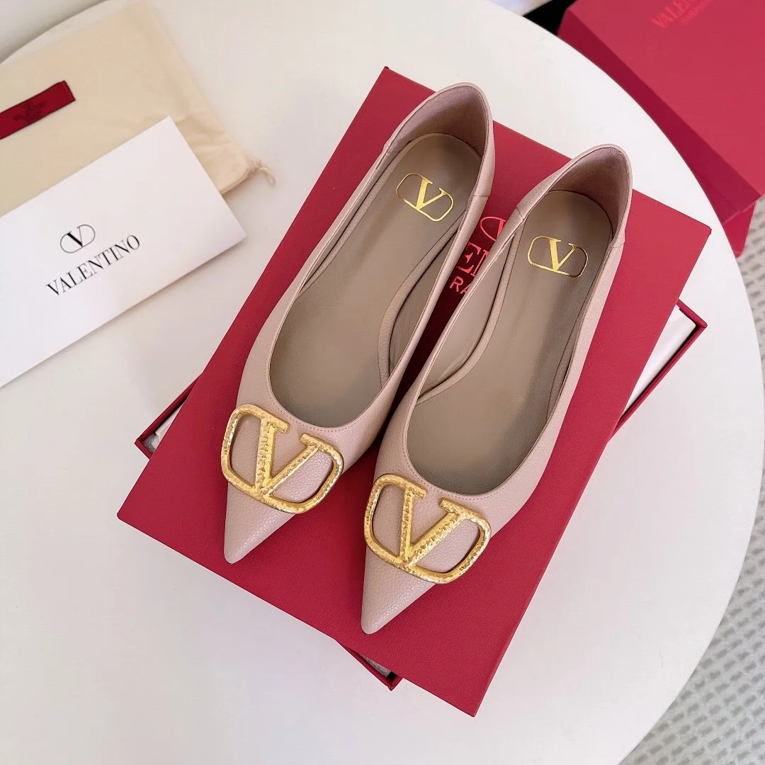 Valentino Women Pink Leather Pointed Flats product view 3