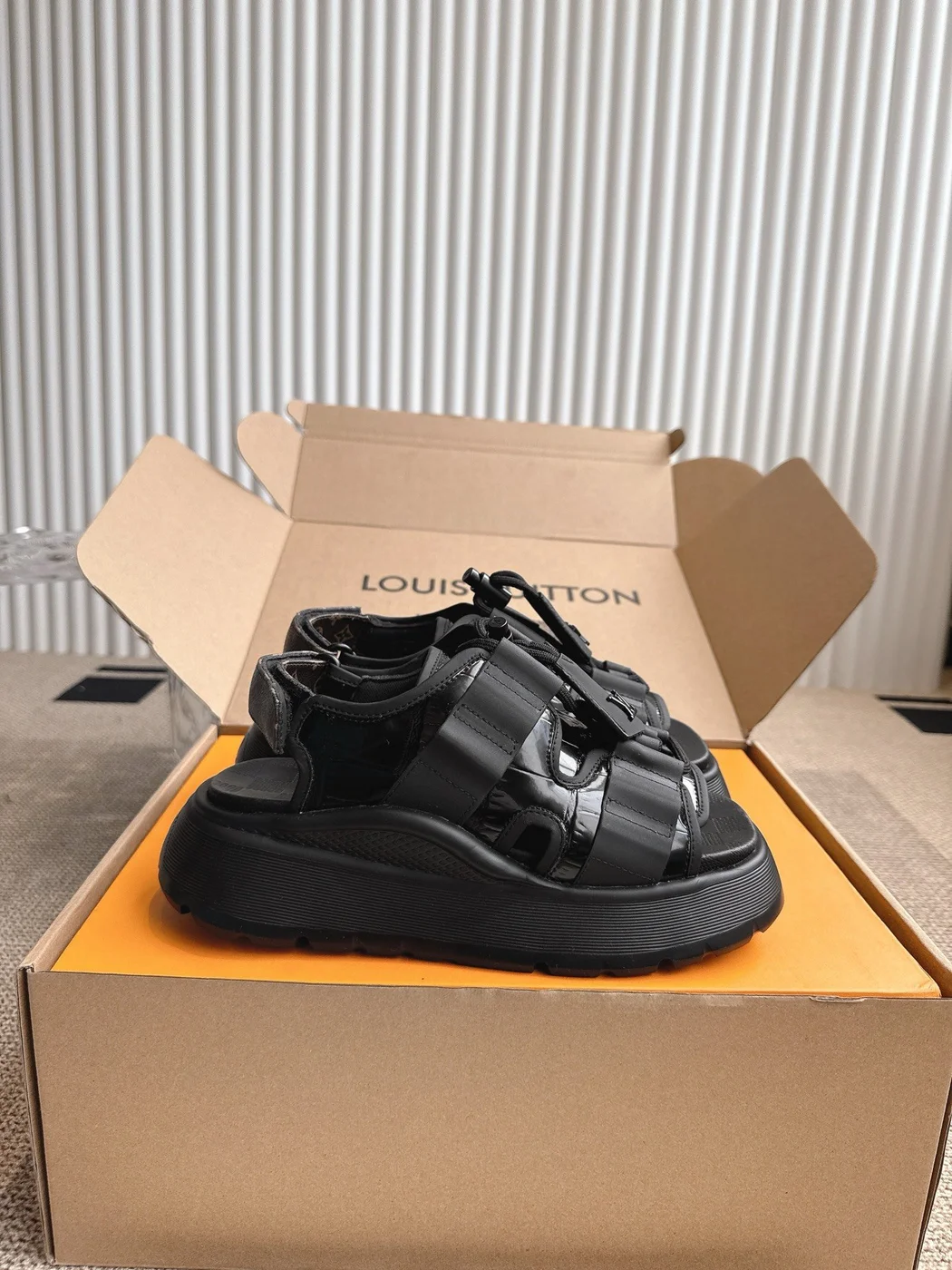 Louis Vuitton Women Black Leather Sporty Sandals product view 5