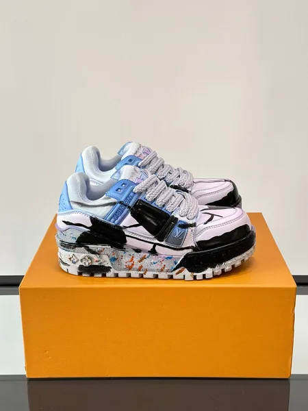 Louis Vuitton Men Black White Blue Leather Sneakers product photo