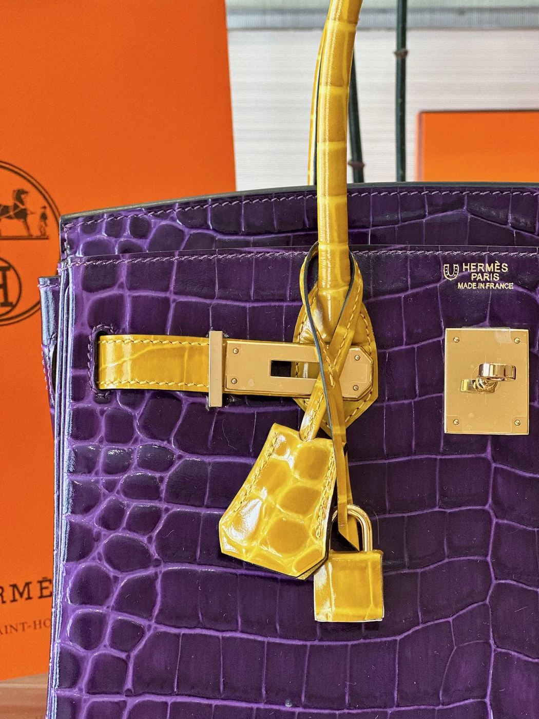 Hermès Birkin 30 Purple/Gold Crocodile Leather Gold Hardware – Custom Made Bag product view 2