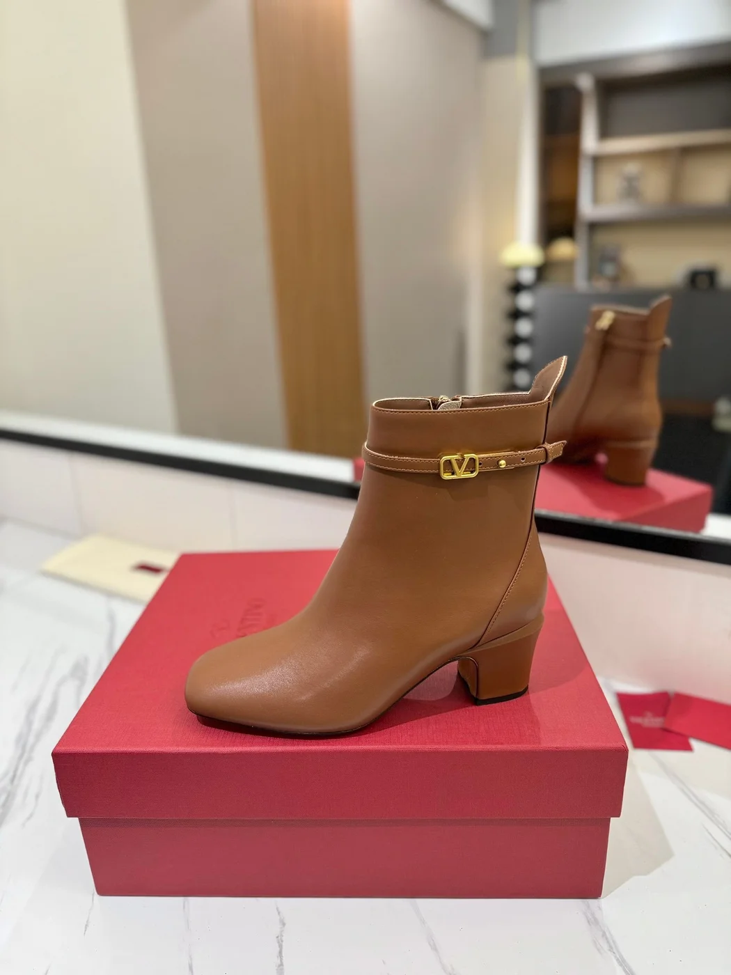 Valentino Women Brown Leather Ankle Boots — Heeled Chain-Cuff Style product view 5