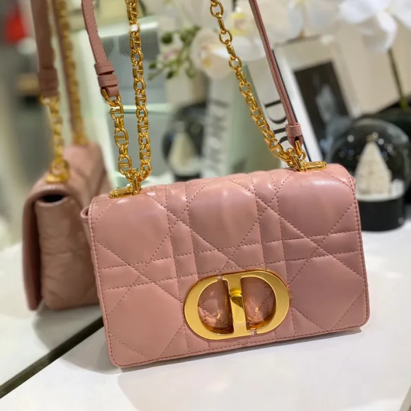 Dior Pink Plaid Women’s Handbag with Gold Lock 25 cm product photo