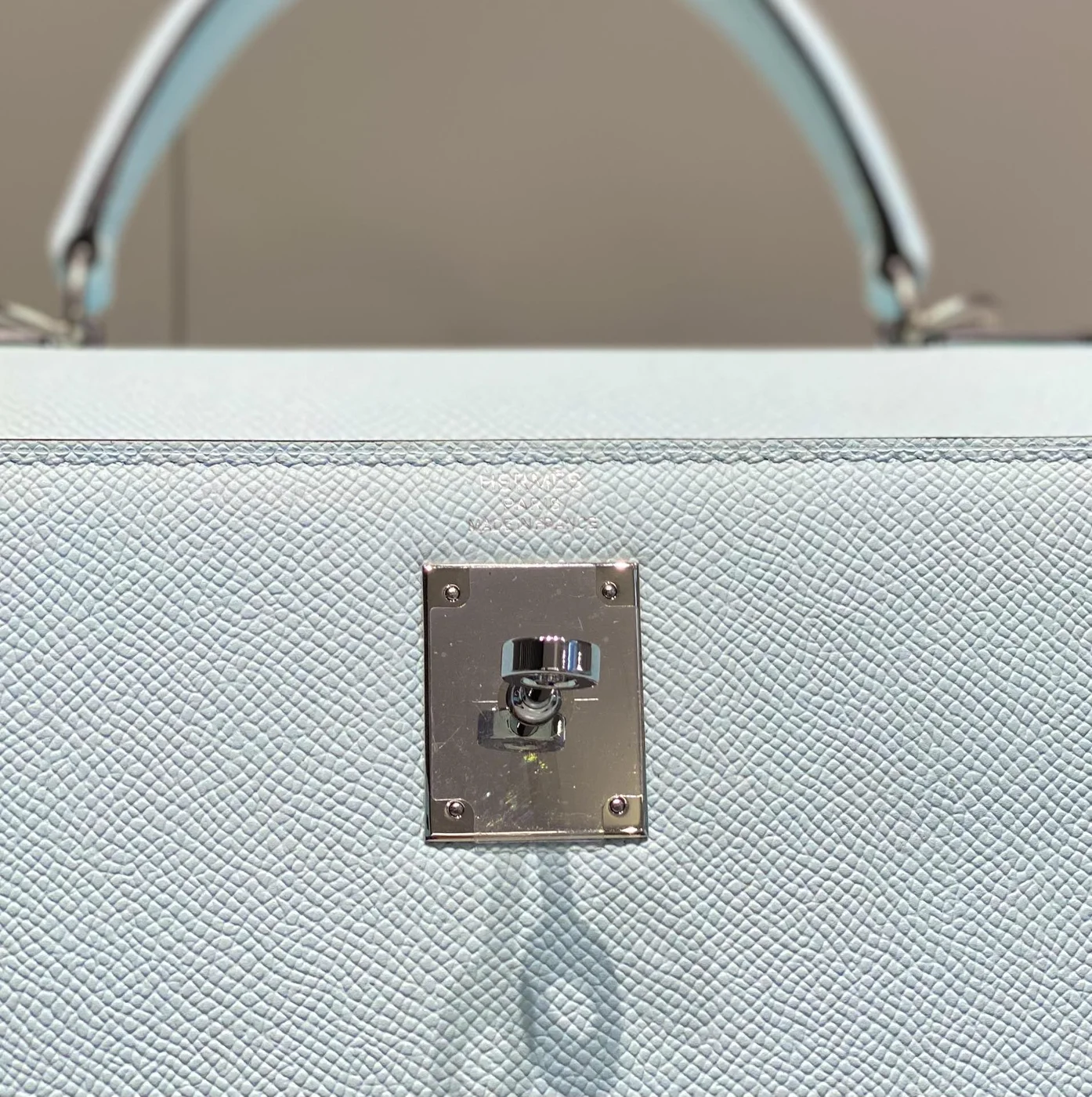 Hermès 28 cm In Blue Brume Epsom Palladium Hardware Bag product view 7