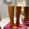 Valentino Women Brown Leather Knee High Boots — Upper-Shaft Buckle Detail product view 1
