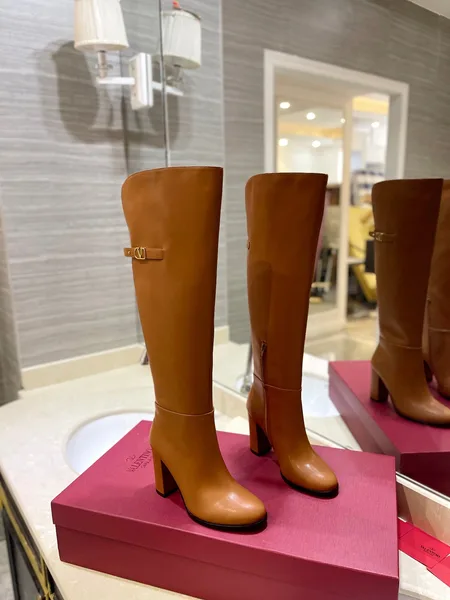 Valentino Women Brown Leather Knee High Boots — Upper-Shaft Buckle Detail product photo