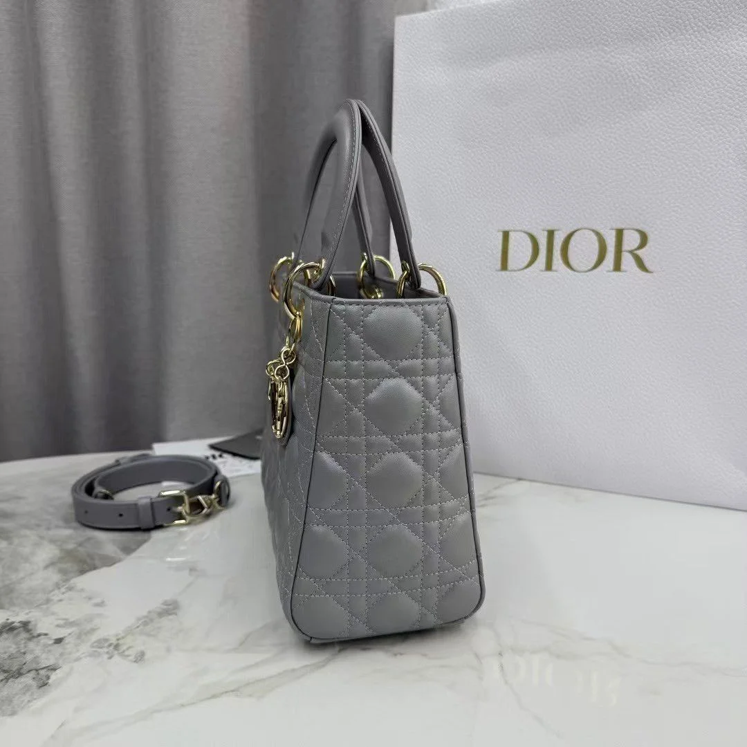 Dior Medium Lady Dior My Abcdior bag in grey lambskin product view 4