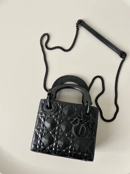Dior Lady Matte Women’s Handbag Black Diamond Pattern 17 cm product view 2