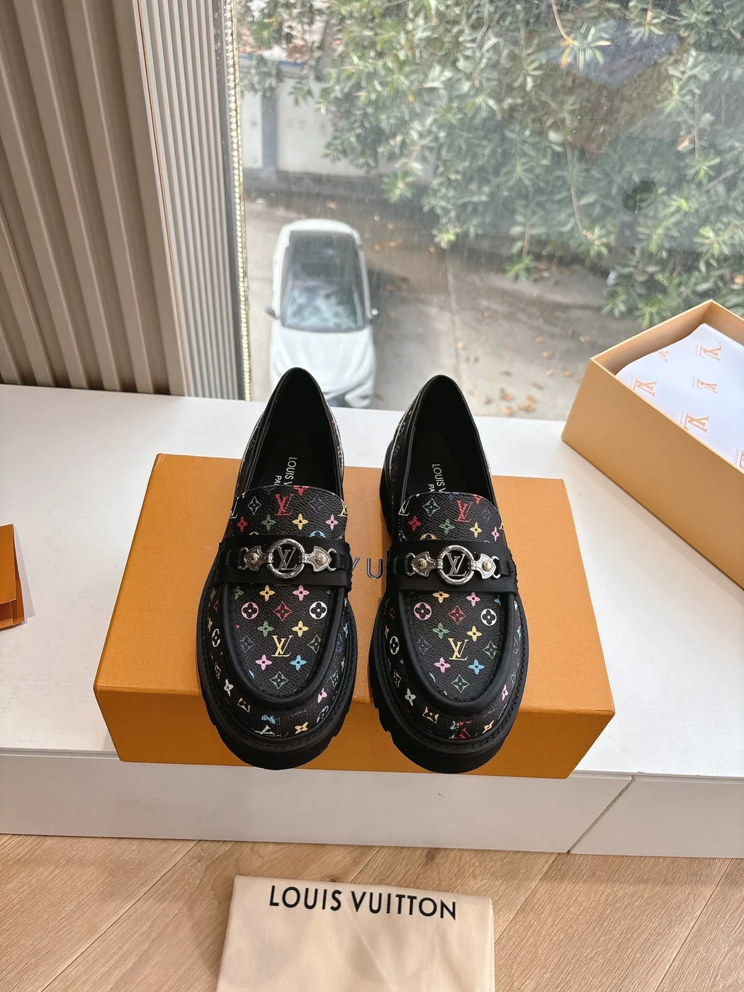 Louis Vuitton Women Black Patterned Leather Loafers product view 5