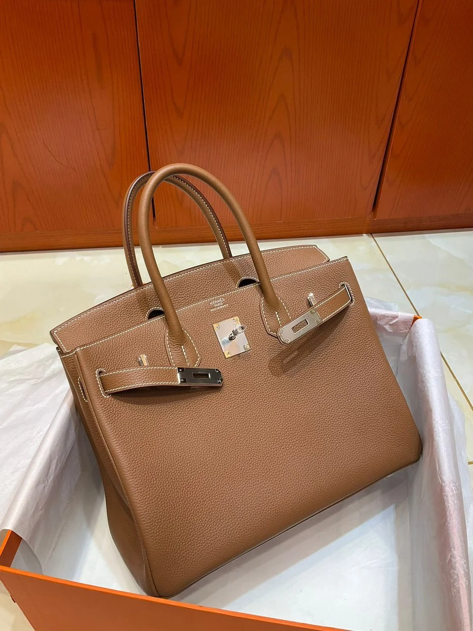 Hermès Brikin 30 Gold with Silver Hardware Bag product view 5