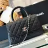 Chanel Coco Handbag Leather Black With Silver Lock 23 cm product view 7