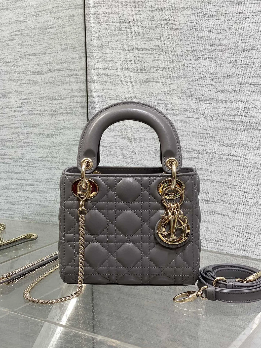 Dior Mini Lady Dior bag in gray product view 2