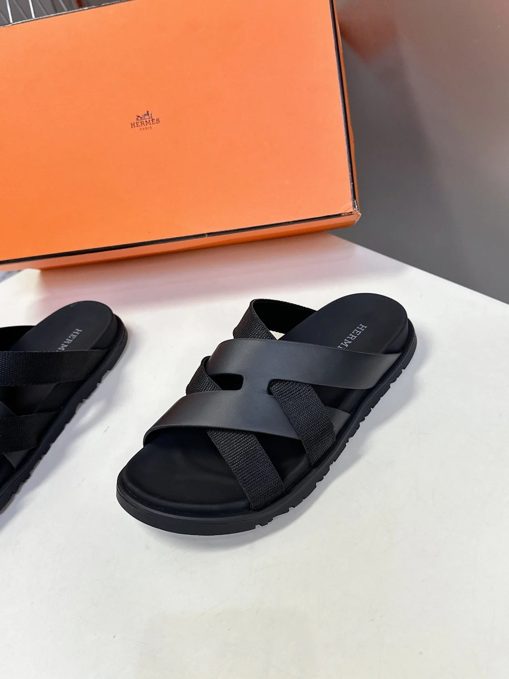 Hermès Women Black Leather And Fabric Sandals product view 4