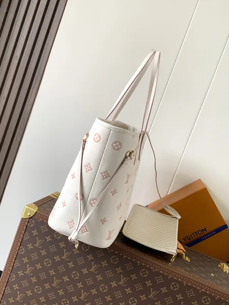 Louis Vuitton Neverfull MM Tote Bag 32 In White Mix Pink Calfskin product view 3