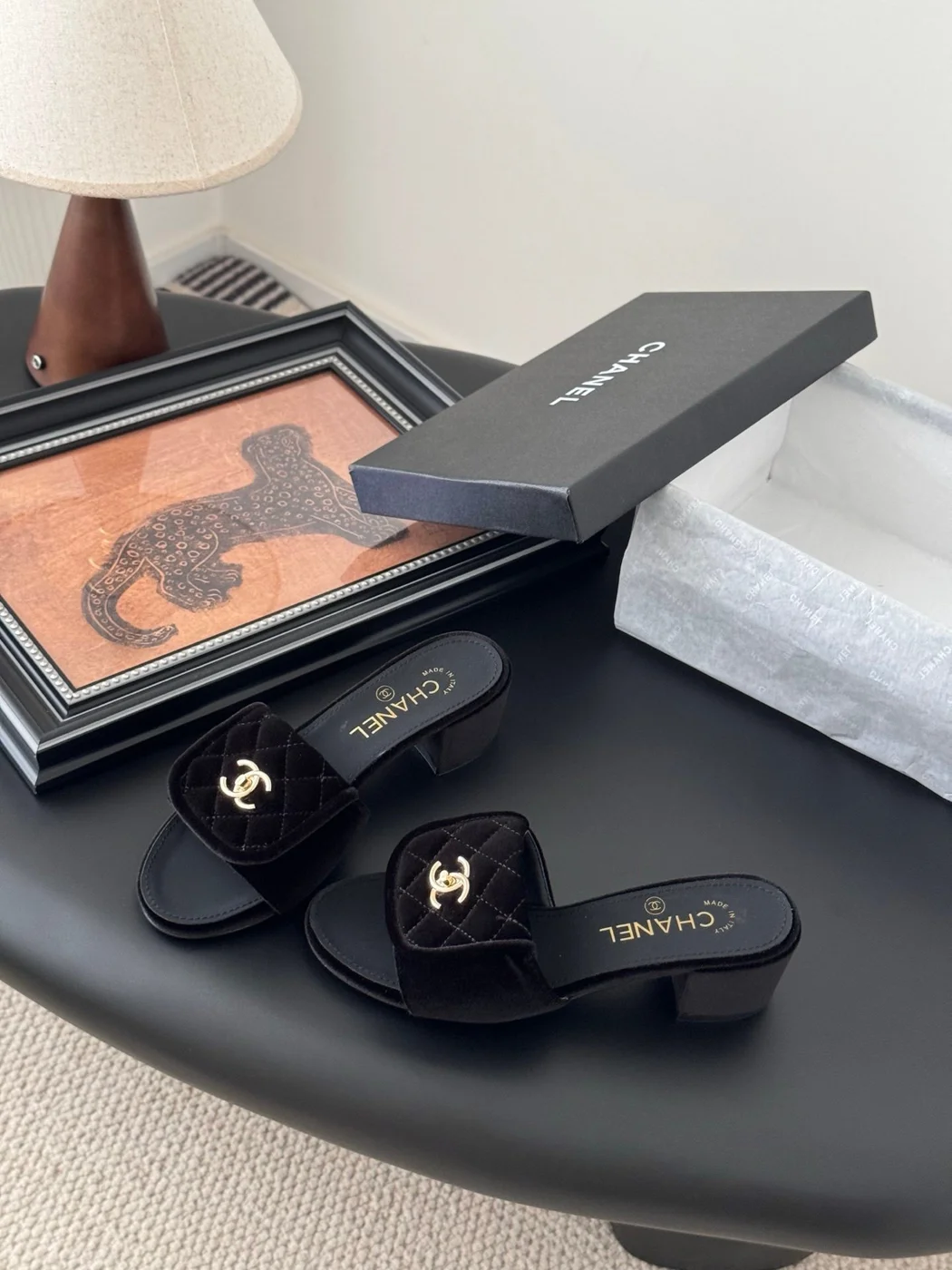 Chanel Women Black Quilted Velvet Slides product view 6