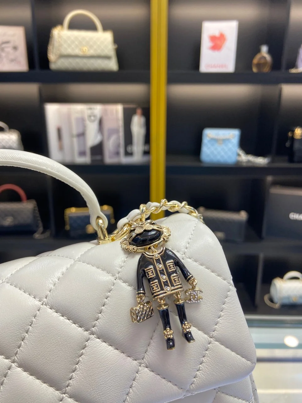 Chanel Handle Charm Handbags Lock Gold Demi White 20x12cm product view 3