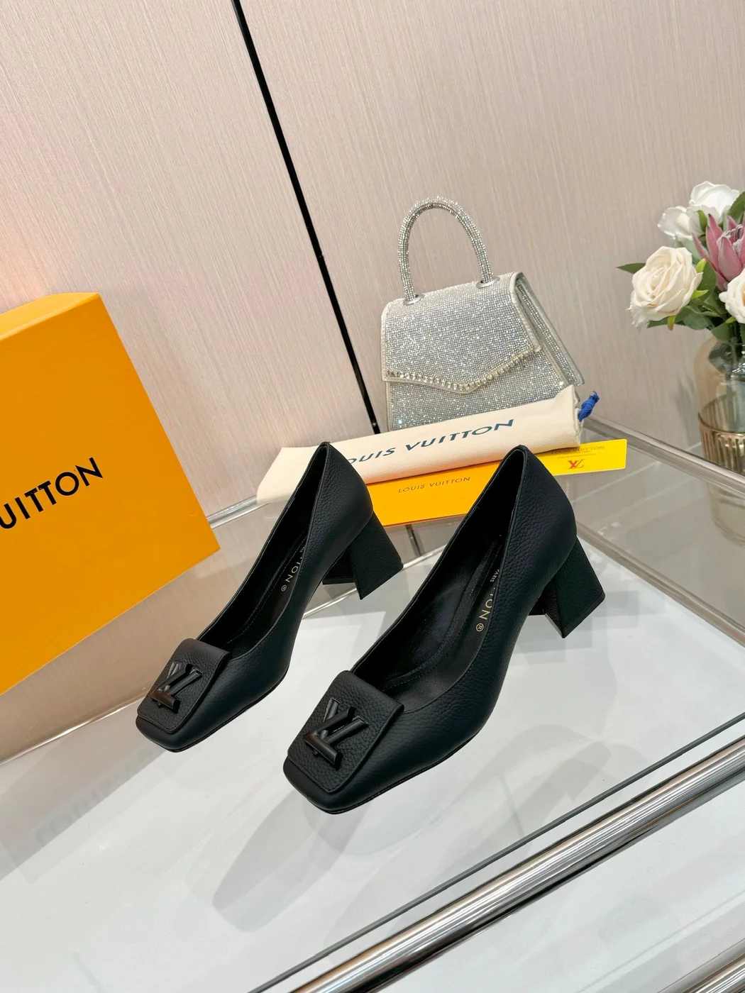 Louis Vuitton Women Black Block-Heel Pumps product view 1