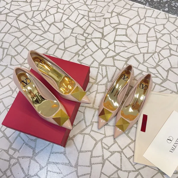 Valentino Women Nude Pointed-Toe Pumps with Gold-Tone Toe Detail product view 5