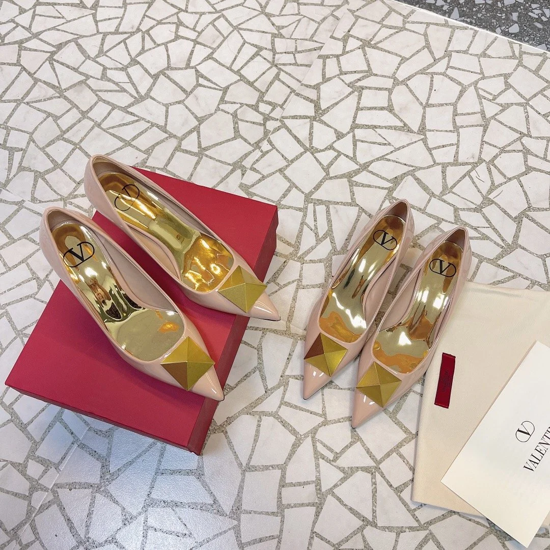 Valentino Women Nude Pointed-Toe Pumps with Gold-Tone Toe Detail product view 5