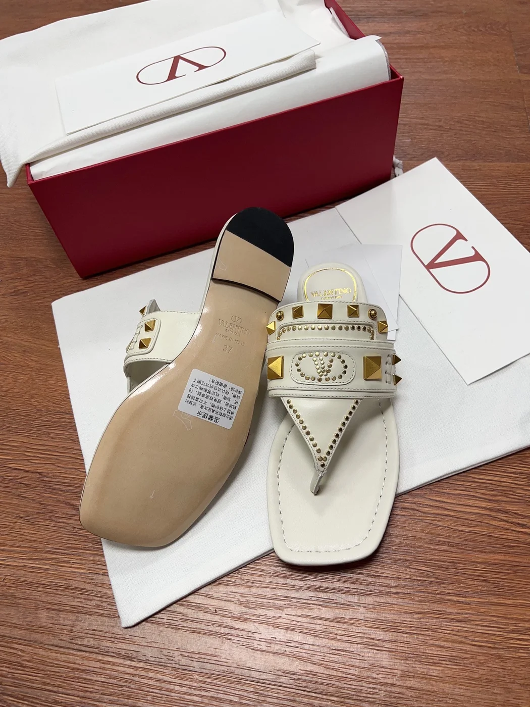 Valentino Women White Leather Studded Sandals product view 5