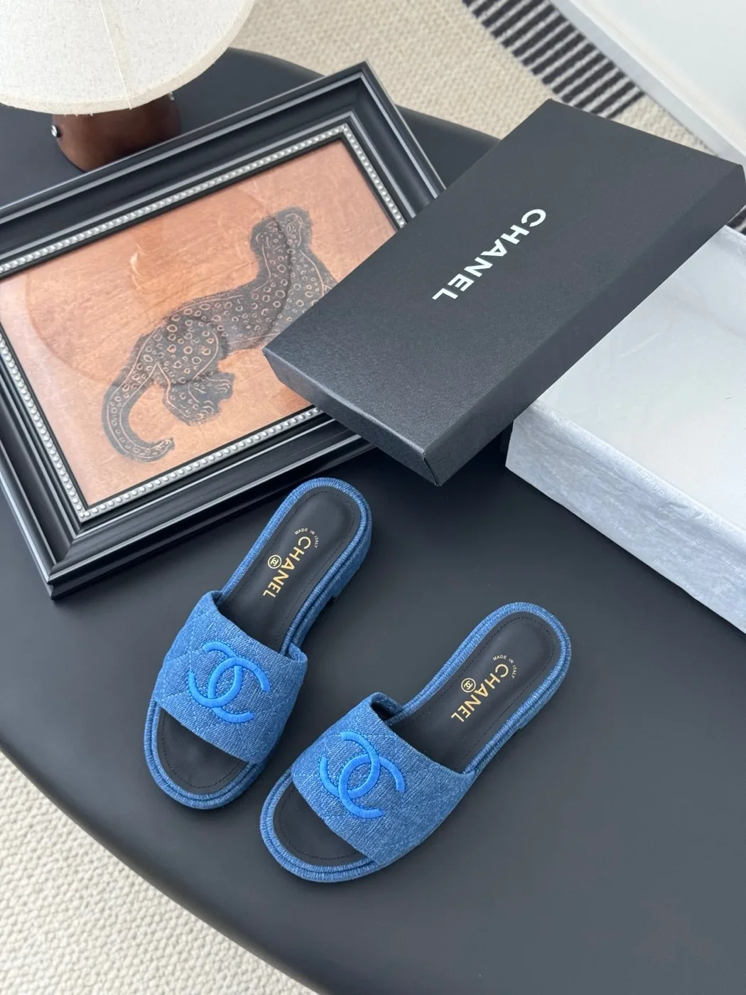 Chanel Women Blue Denim Slides — Tonal CC Detail product view 5
