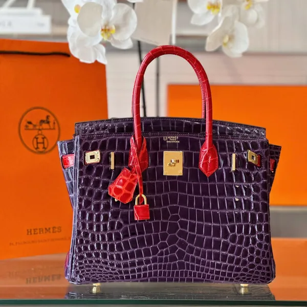 Hermès Birkin 30 Purple/Red Crocodile Leather Gold Hardware Bag product photo
