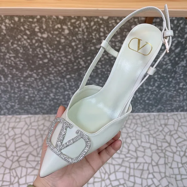 Valentino Women White Leather Pointed Slingback Pumps product view 4