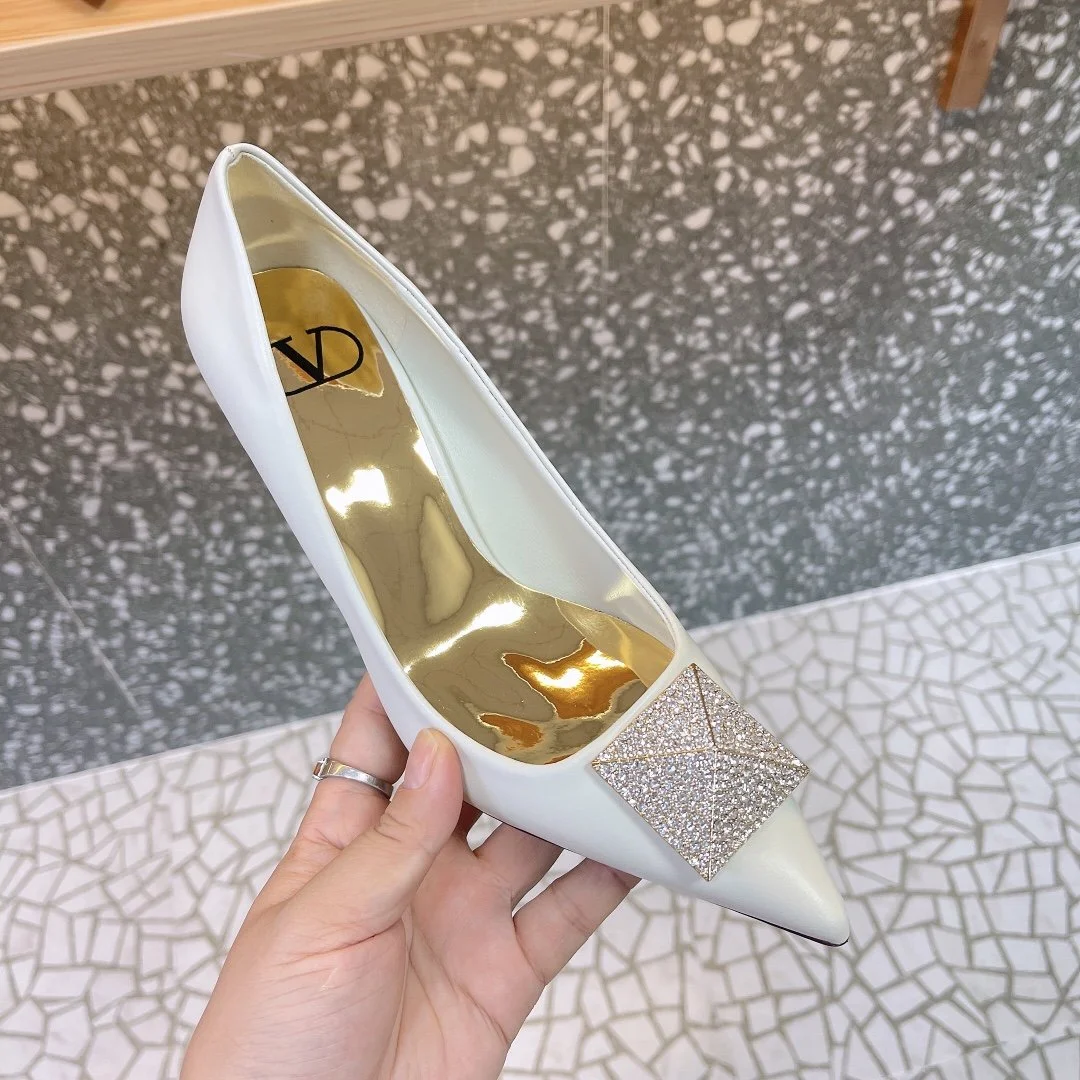 Valentino Women White Leather Rhinestone Embellished Heels product view 4