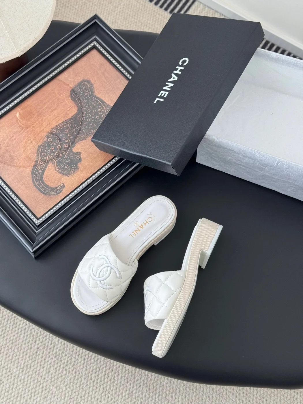Chanel Women White Quilted Leather Slides — Tonal CC Detail product view 3