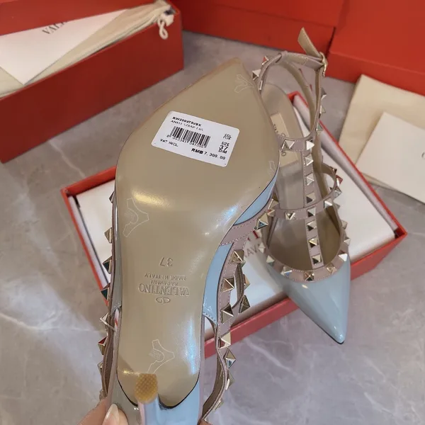 Valentino Women Light Blue Patent Leather Studded Heels product view 3