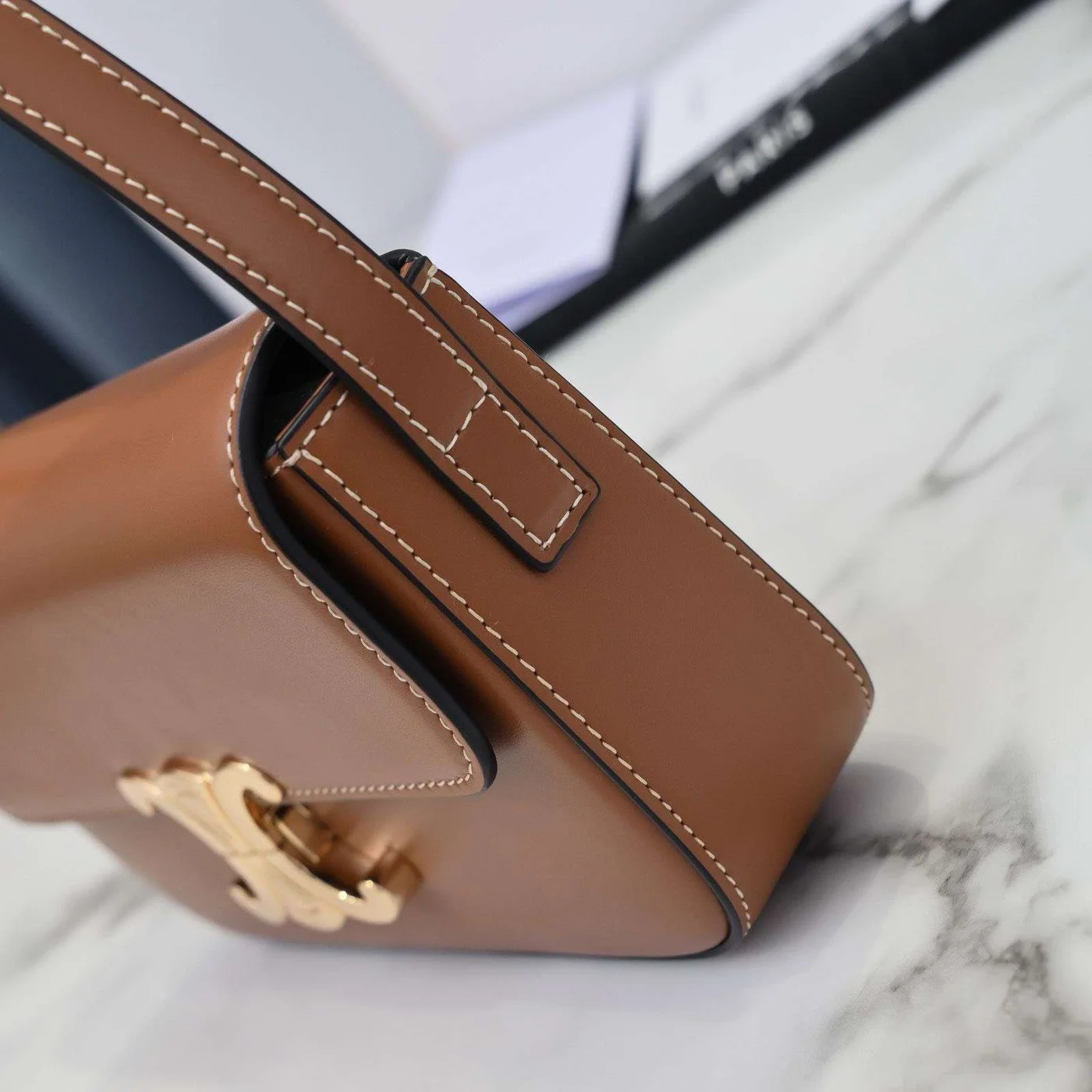 Celine Triomphe Brown Handbag Smooth Leather 20x12cm product view 5