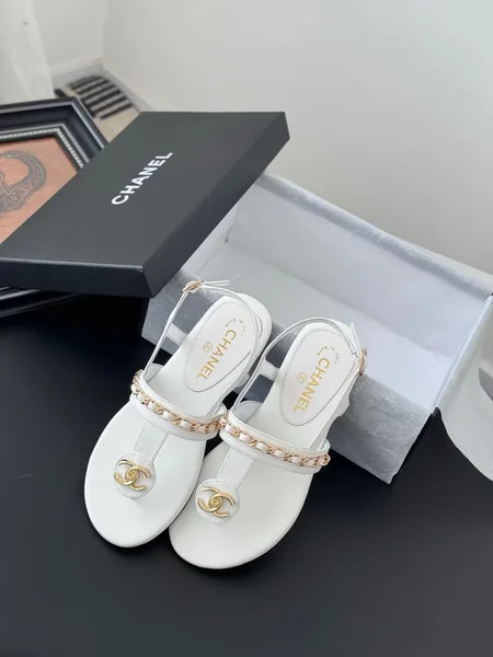 Chanel Women White Leather Sandals product view 4