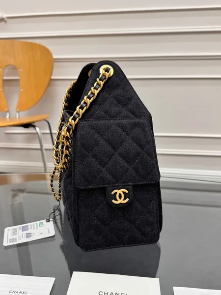 Chanel 25 Small In Black-Gray Denim With Gold Hardware Bag product view 5