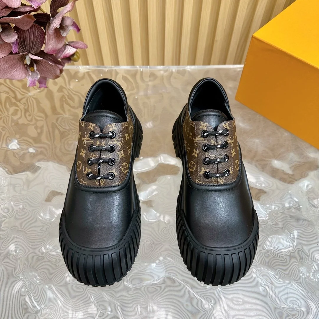 Louis Vuitton Women Black Leather Brown Patterned Sneakers product view 6