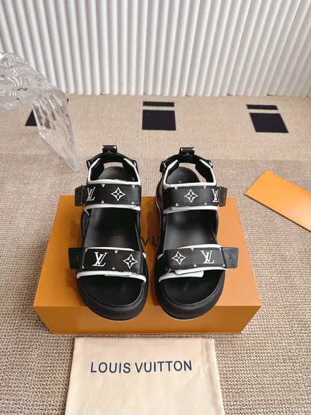 Louis Vuitton Women Black Synthetic Monogram Strap Sandals product photo