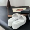 Chanel Women White Quilted Leather Slides — Chain-Woven CC Detail product view 2