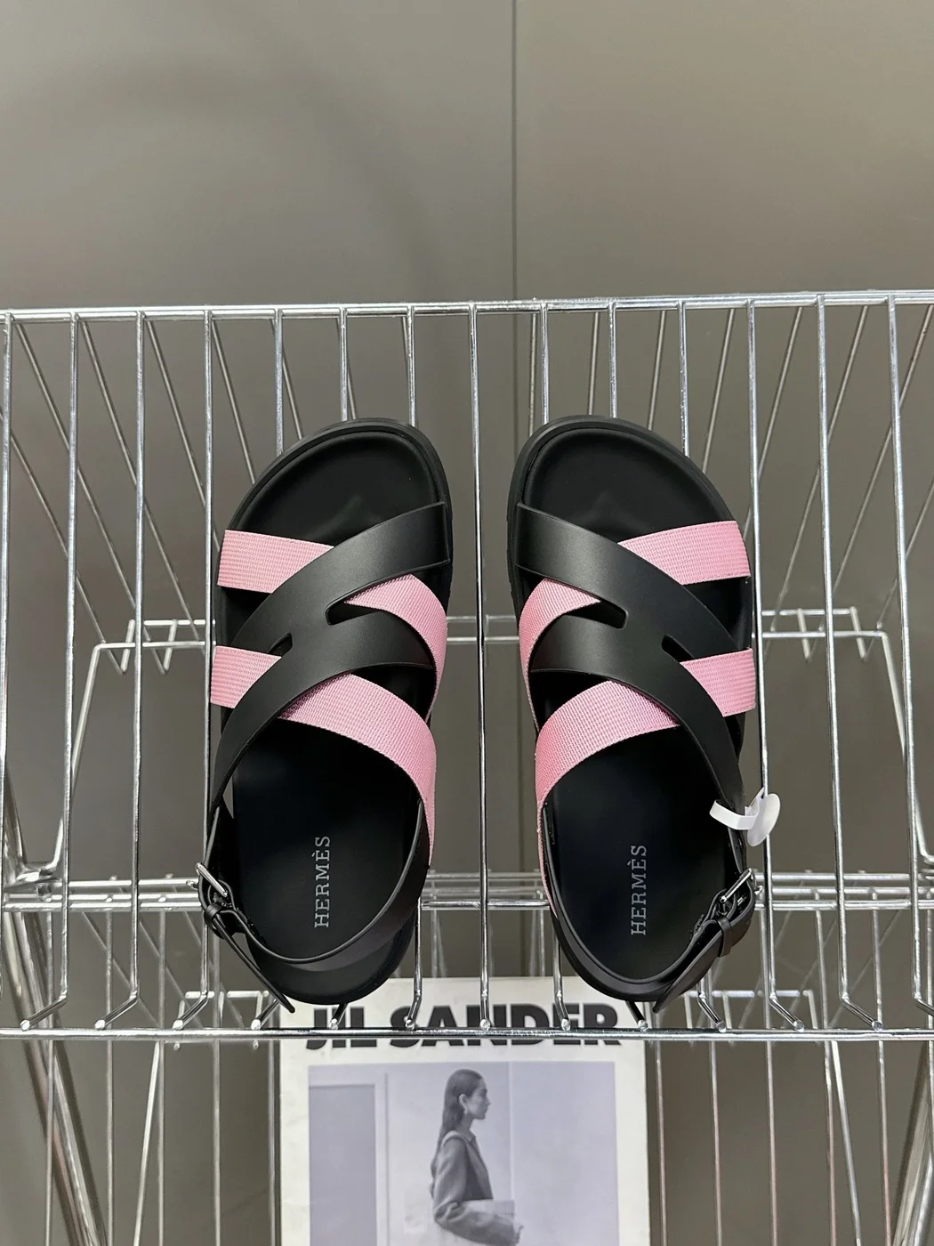 Hermès Women Black Pink Leather Strappy Sandals product view 2