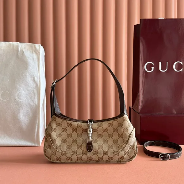 Gucci 25S Jackie Monogram 27 cm In Light Brown Canvas And Calfskin Bag product photo