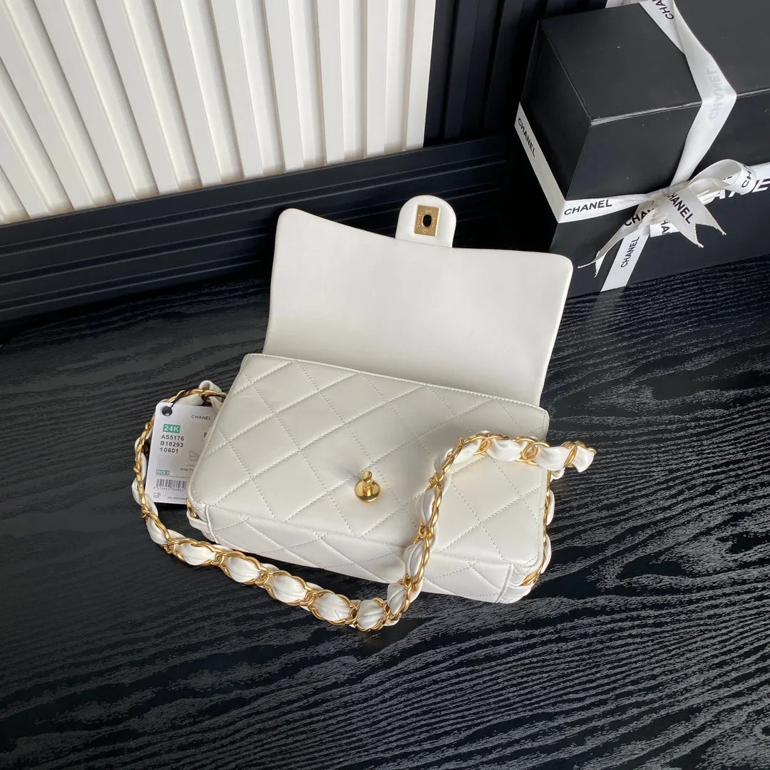 Chanel Medium Flap Bag 26 In White Calfskin Gold Double C Thick Chain product view 7