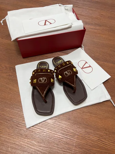 Valentino Women Brown Suede Studded Flats product photo