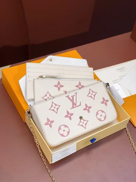 Louis Vuitton Félicie Pochette Bag — Cream with Red Monogram product view 2