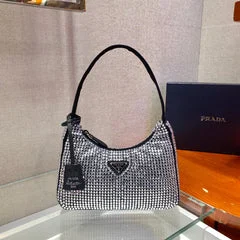Prada Sparkling Hobo Bag 23 In Black Nylon Attached Fully Crystals product view 1