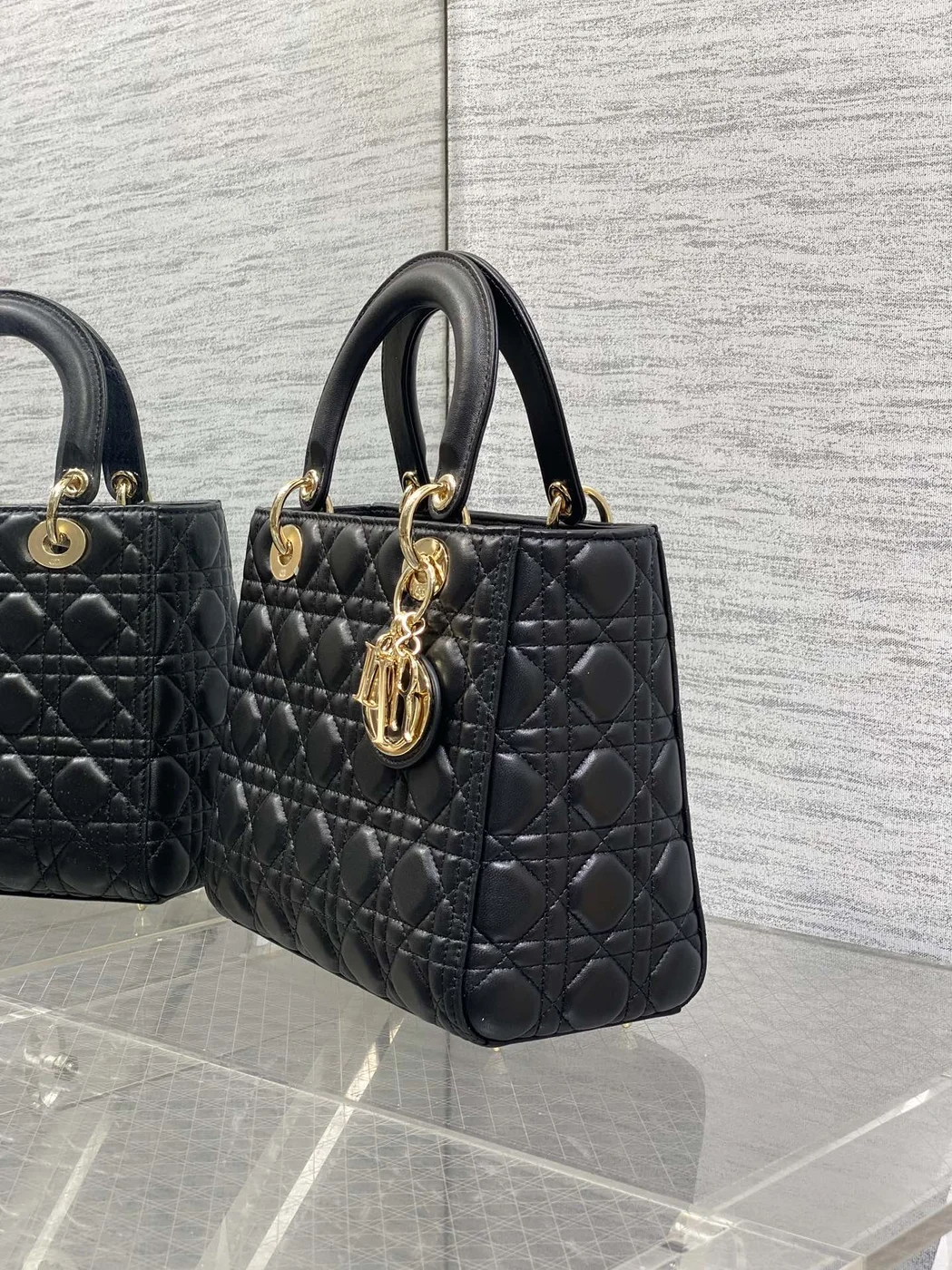 Dior Medium Lady Bag 24 In Black Gold Hardware product view 4