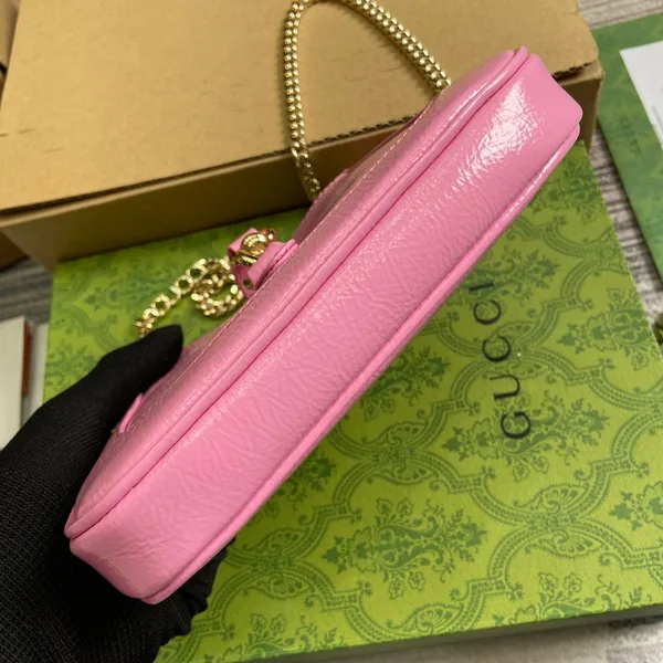 Gucci Jackie Notte Mini Bag 19 In Pink Cracked Lacquer Calfskin Gold Hardware product view 8