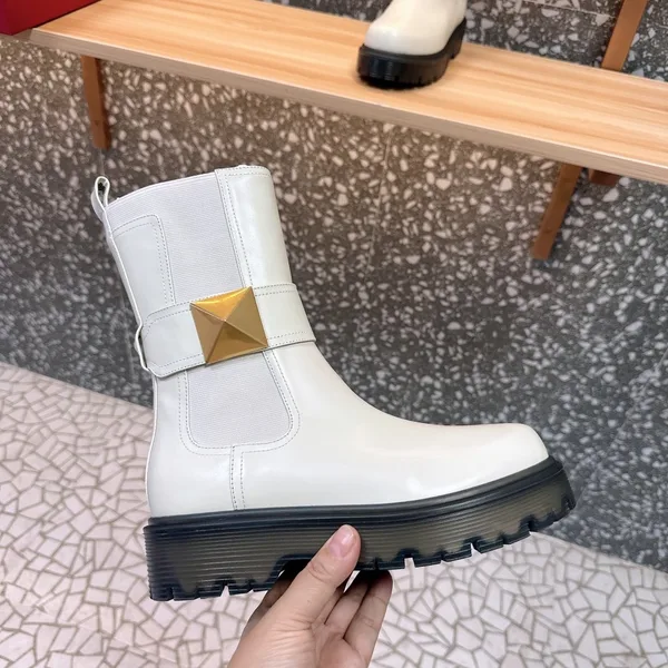 Valentino Women White Leather Strap Boots product view 4