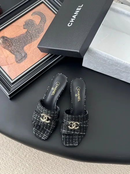 Chanel Women Black Tweed Mules product photo