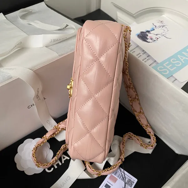 Chanel Small Flap Bag 20 In Peach Pink Lambskin Gold Hardware product view 5
